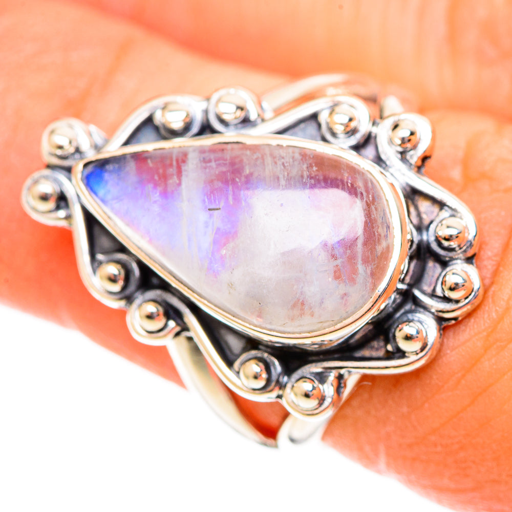 Rainbow Moonstone Rings handcrafted by Anasilvercos - RING108176