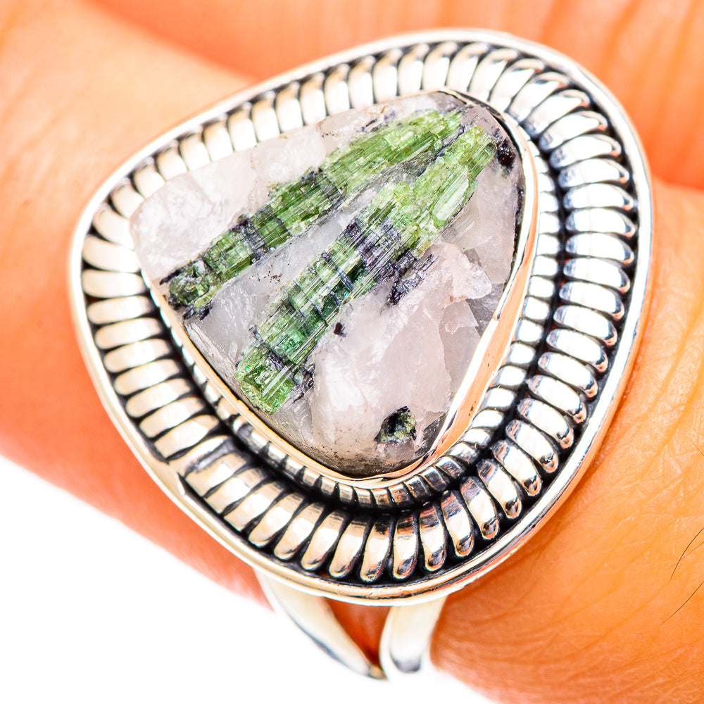 Green Tourmaline In Quartz Rings handcrafted by Anasilvercos - RING108187