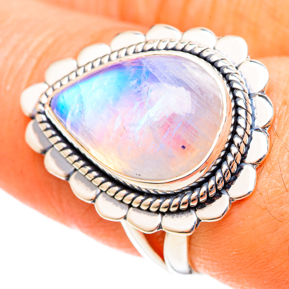 Rainbow Moonstone Rings handcrafted by Anasilvercos - RING108201