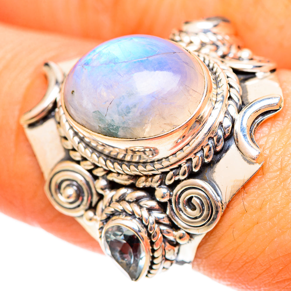 Rainbow Moonstone Rings handcrafted by Anasilvercos - RING108311