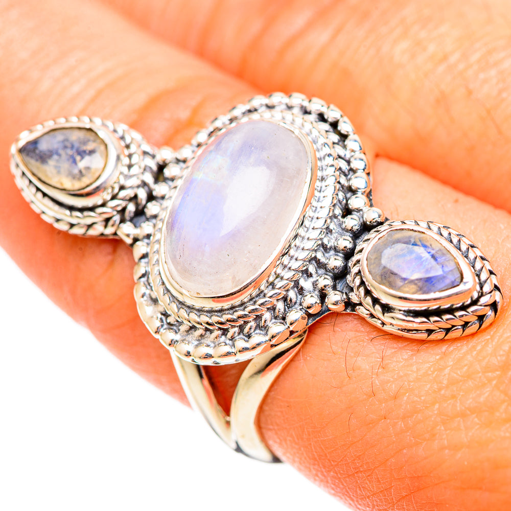 Rainbow Moonstone Rings handcrafted by Anasilvercos - RING108314