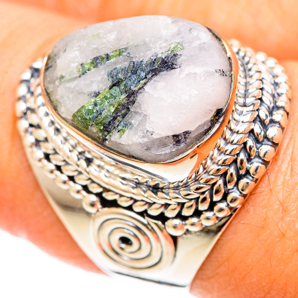 Green Tourmaline In Quartz Rings handcrafted by Anasilvercos - RING108337