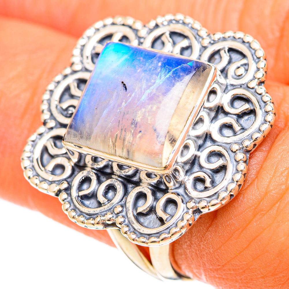 Rainbow Moonstone Rings handcrafted by Anasilvercos - RING108400