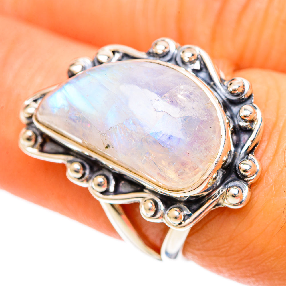Rainbow Moonstone Rings handcrafted by Anasilvercos - RING108442