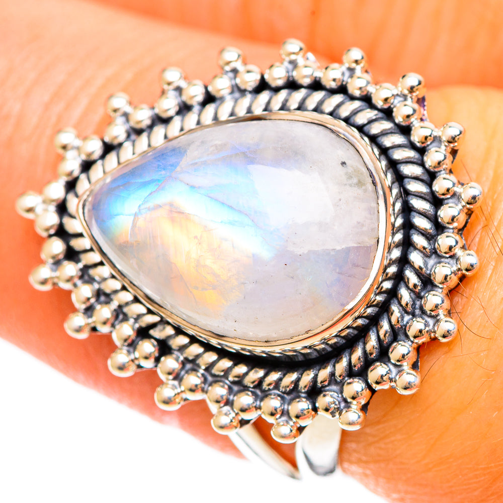 Rainbow Moonstone Rings handcrafted by Anasilvercos - RING108474