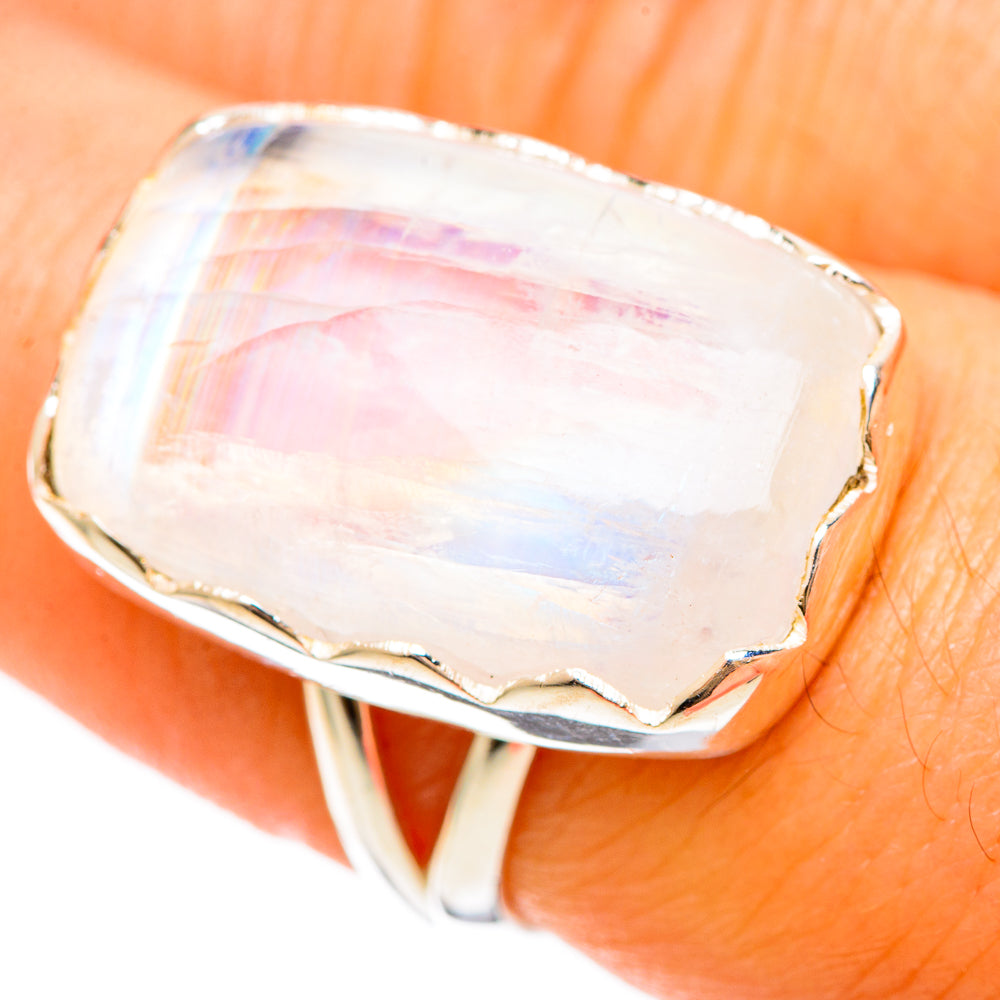 Rainbow Moonstone Rings handcrafted by Anasilvercos - RING108475