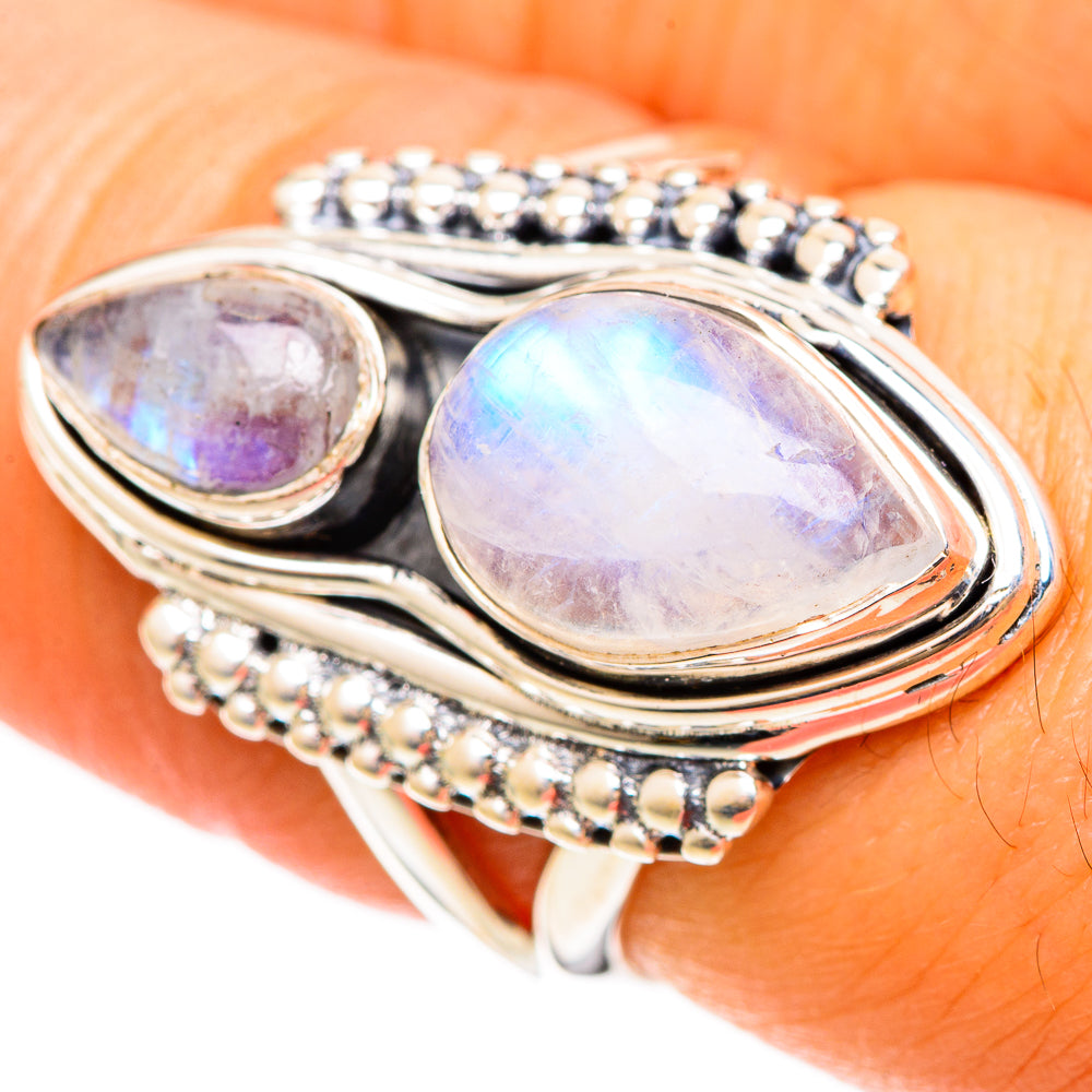 Rainbow Moonstone Rings handcrafted by Anasilvercos - RING108476