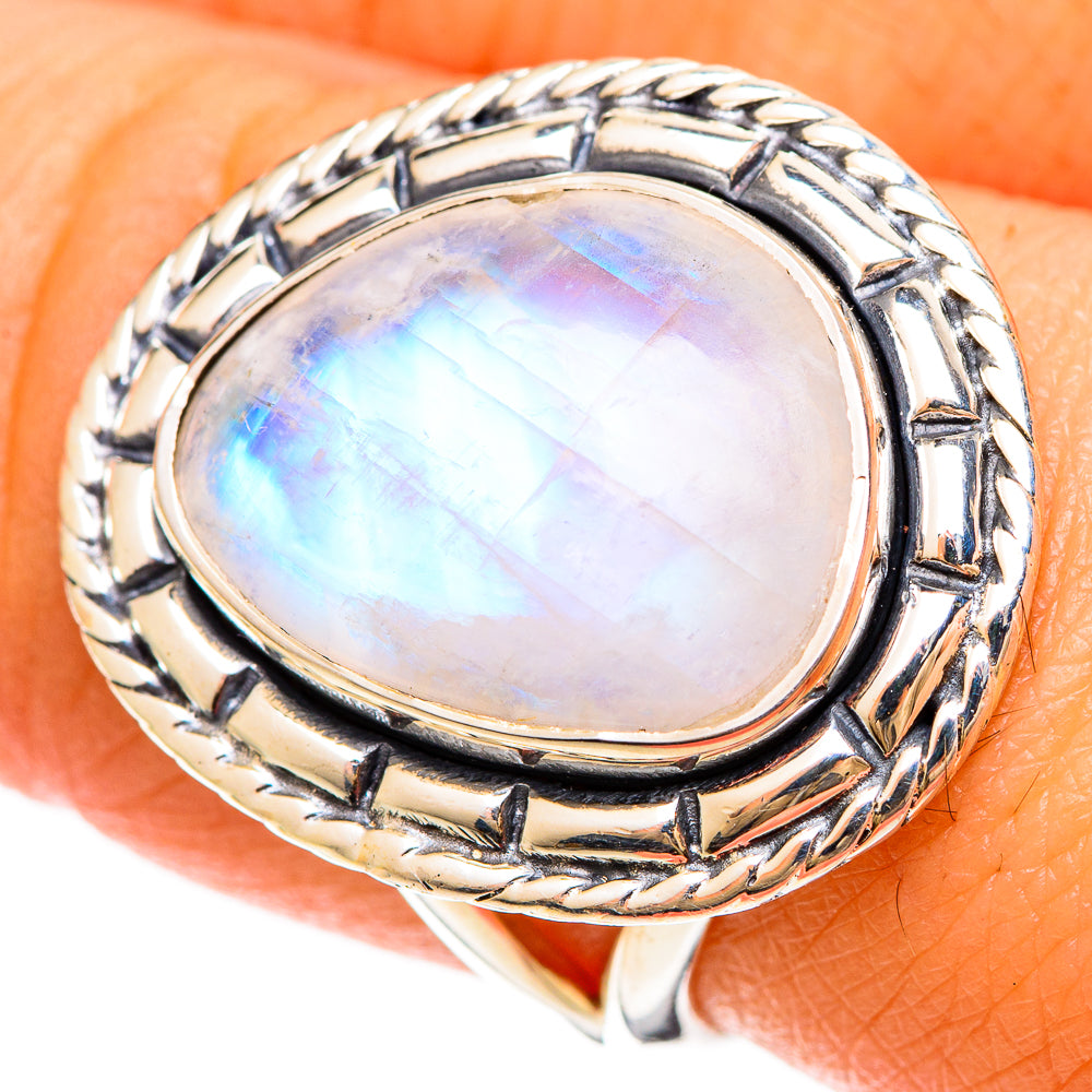 Rainbow Moonstone Rings handcrafted by Anasilvercos - RING108479