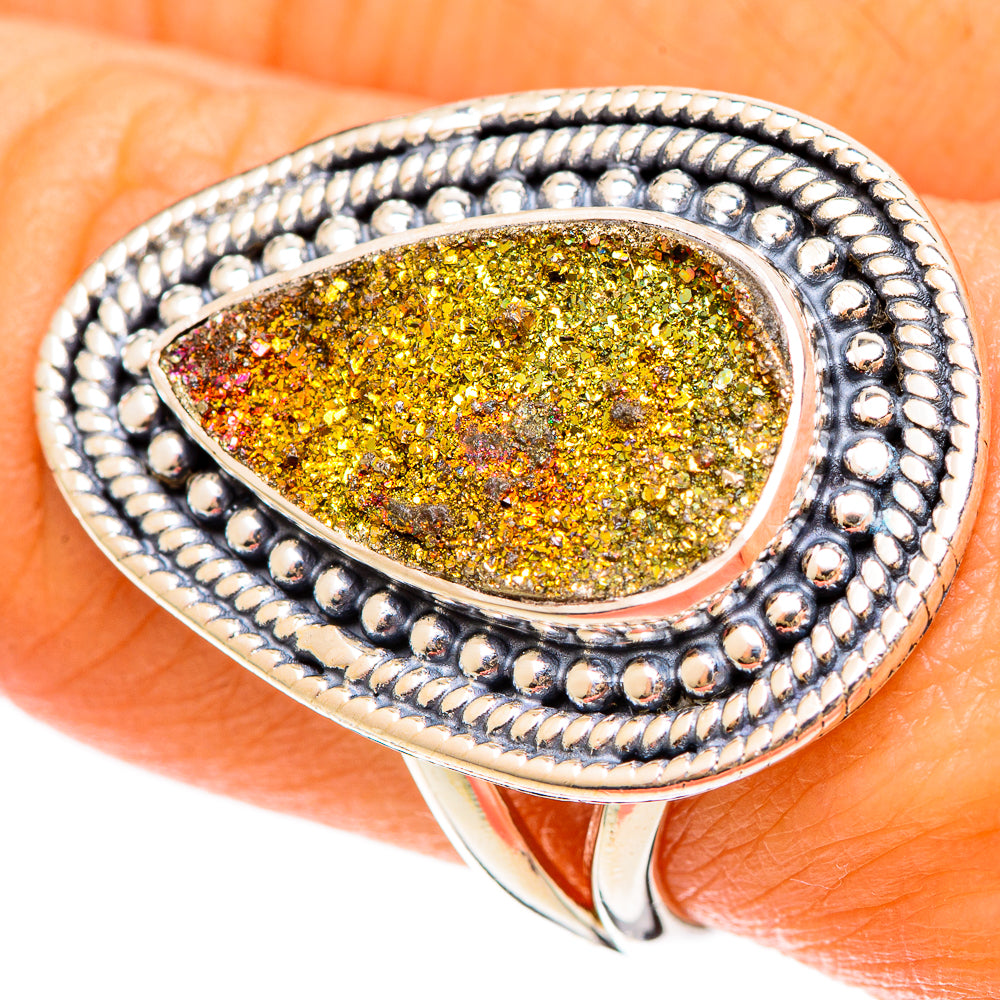 Spectro Pyrite Druzy Rings handcrafted by Anasilvercos - RING108504