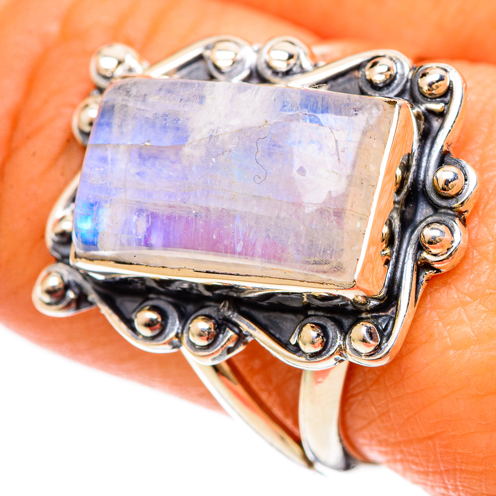 Rainbow Moonstone Rings handcrafted by Anasilvercos - RING108547