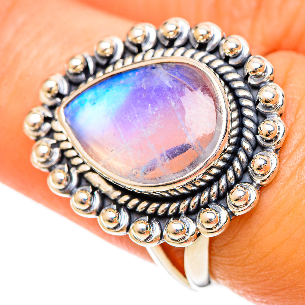 Rainbow Moonstone Rings handcrafted by Anasilvercos - RING108548