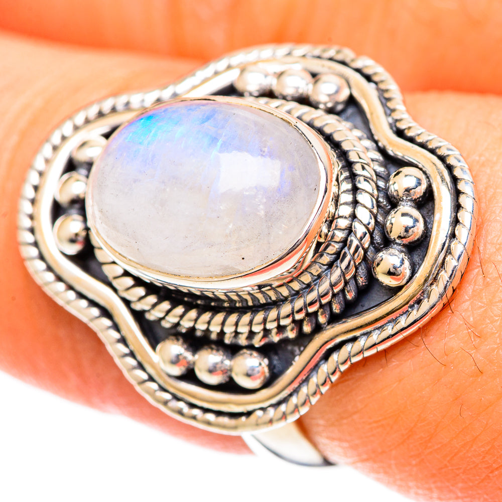 Rainbow Moonstone Rings handcrafted by Anasilvercos - RING108656
