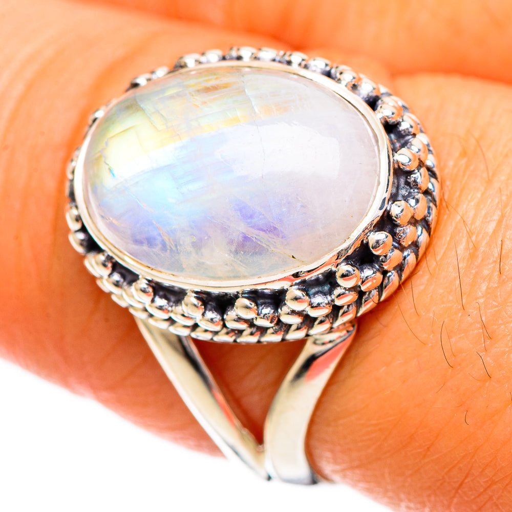 Rainbow Moonstone Rings handcrafted by Anasilvercos - RING108752