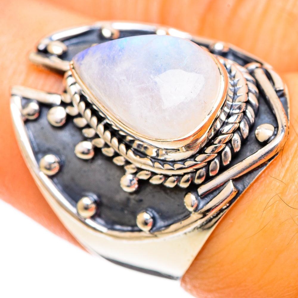 Rainbow Moonstone Rings handcrafted by Anasilvercos - RING108753