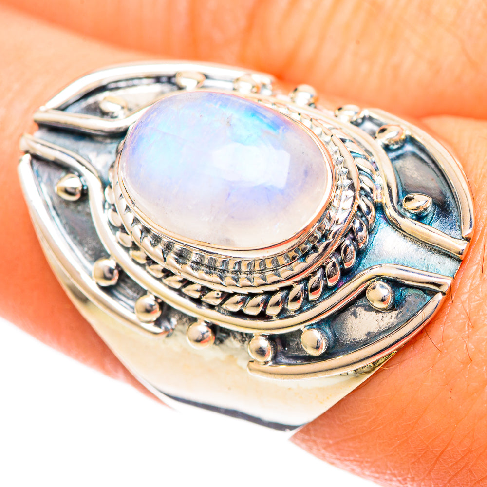 Rainbow Moonstone Rings handcrafted by Anasilvercos - RING108816