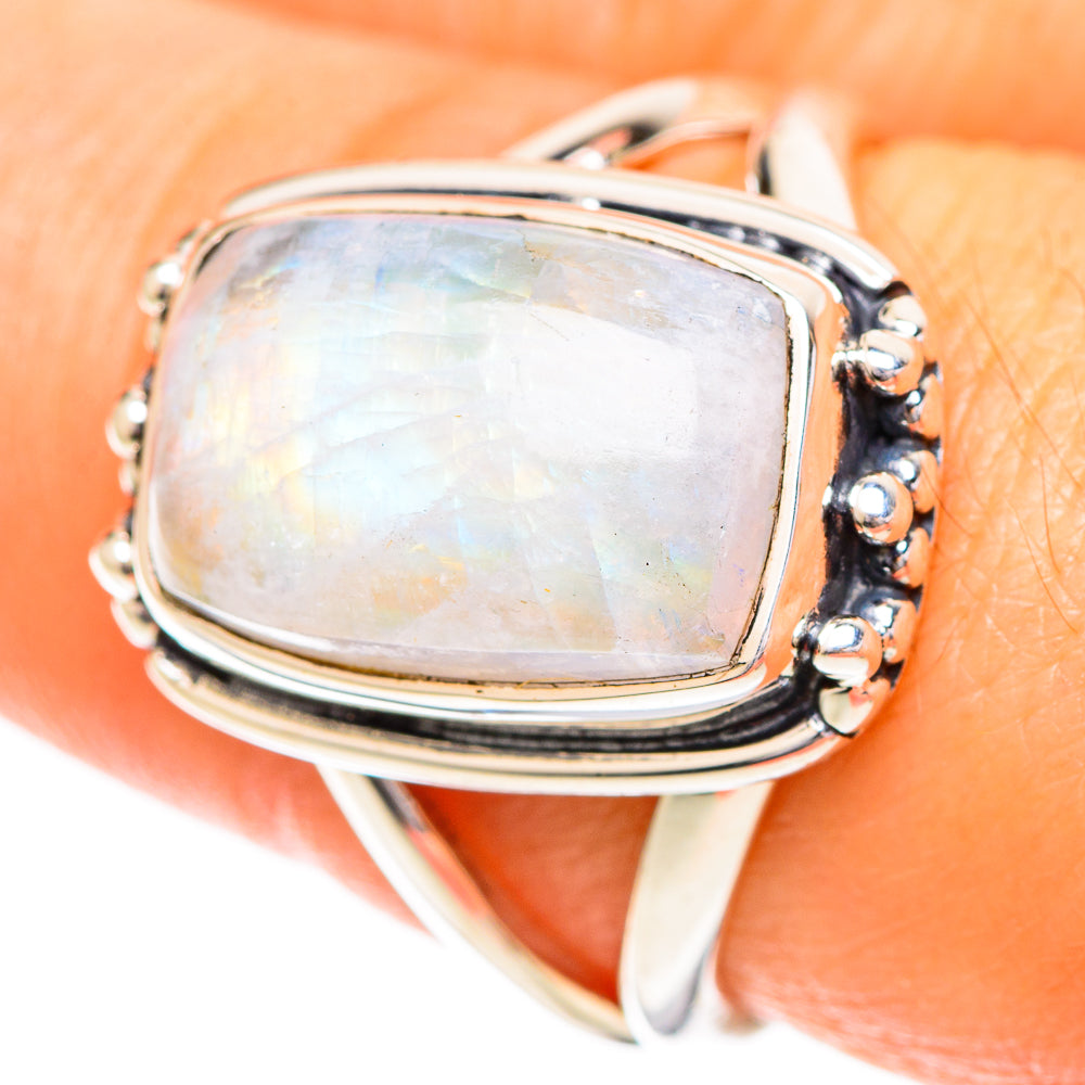 Rainbow Moonstone Rings handcrafted by Anasilvercos - RING108818