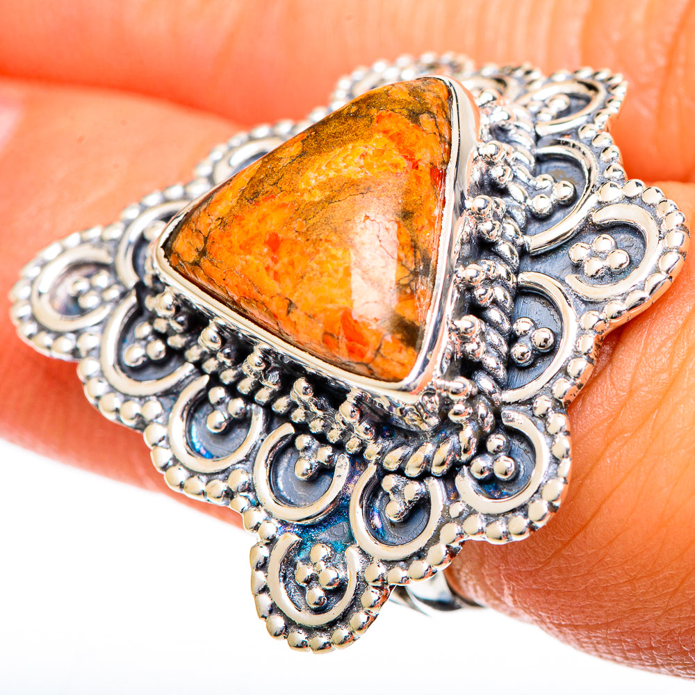 Orange Copper Composite Turquoise Rings handcrafted by Anasilvercos - RING108844