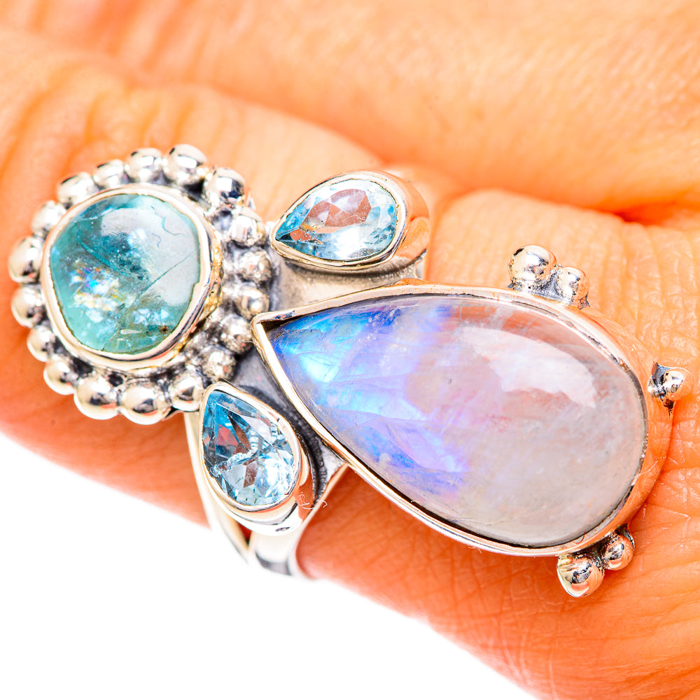 Rainbow Moonstone Rings handcrafted by Anasilvercos - RING108893