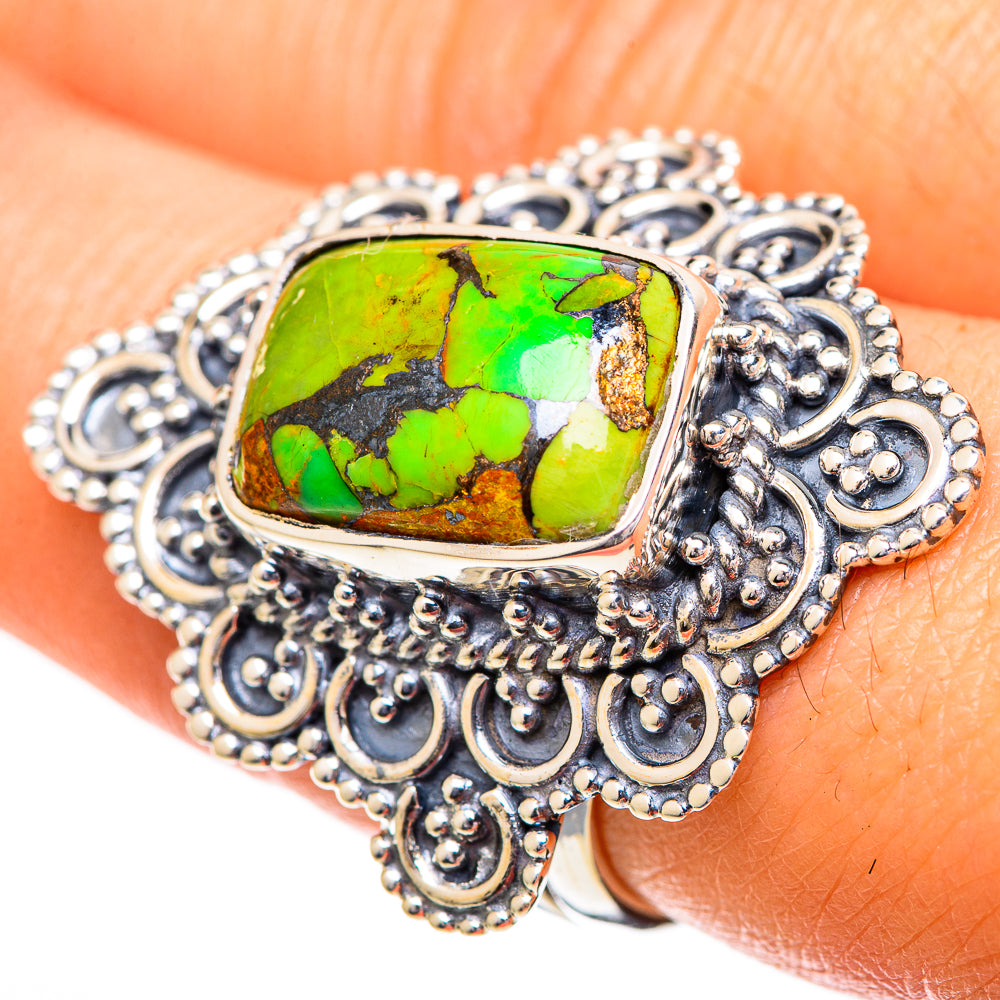 Green Copper Composite Turquoise Rings handcrafted by Anasilvercos - RING108908