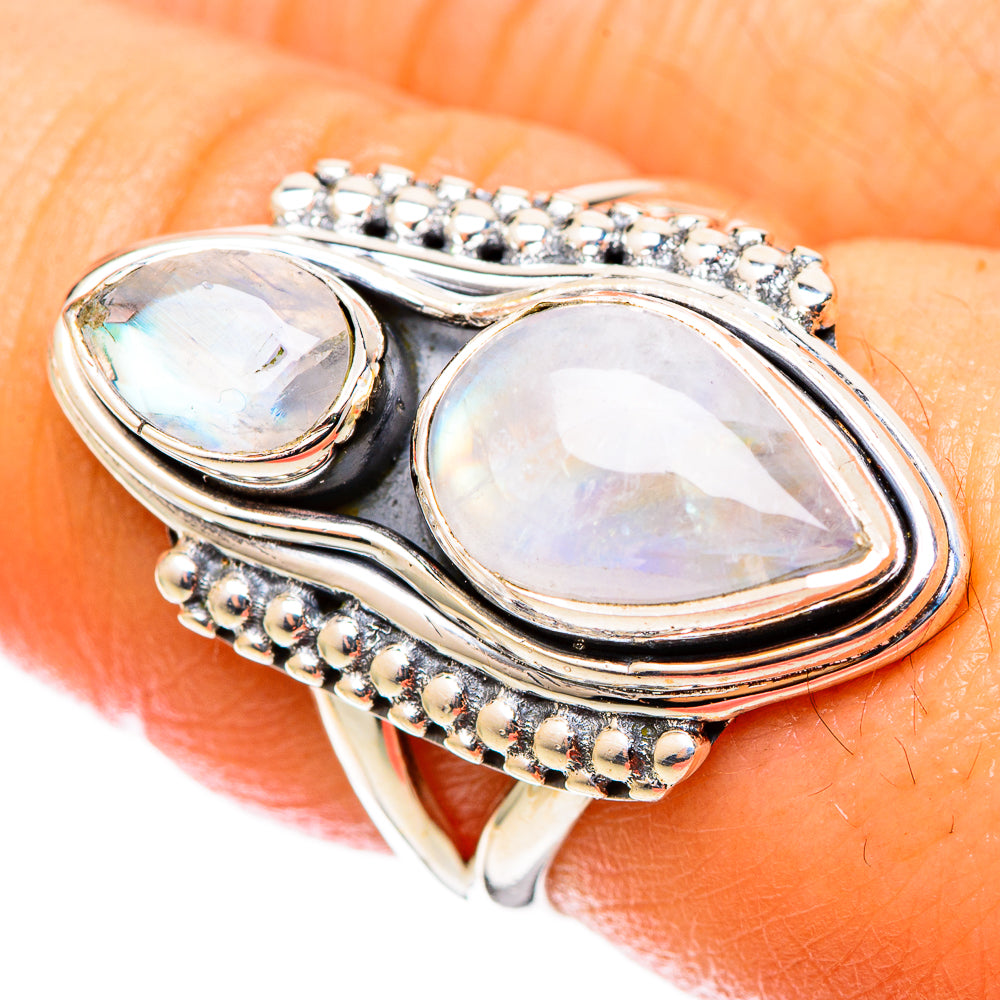 Rainbow Moonstone Rings handcrafted by Anasilvercos - RING108981