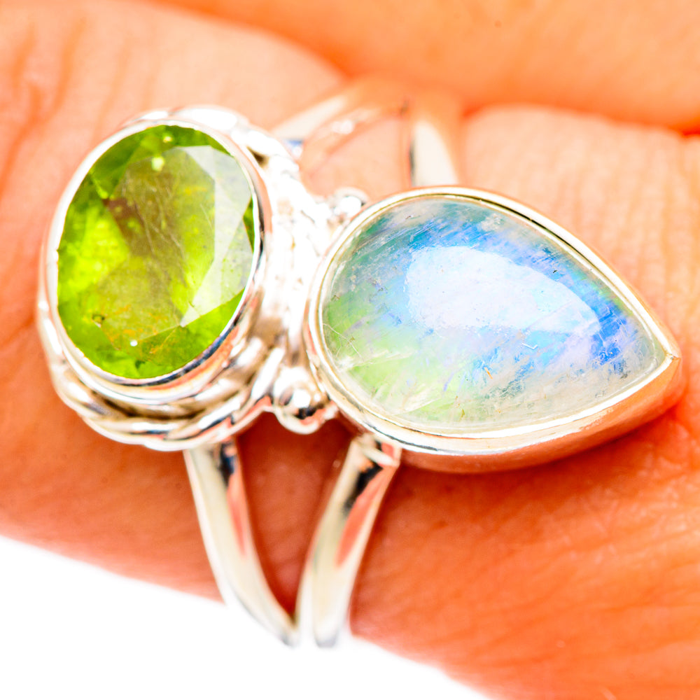 Rainbow Moonstone Rings handcrafted by Anasilvercos - RING109055