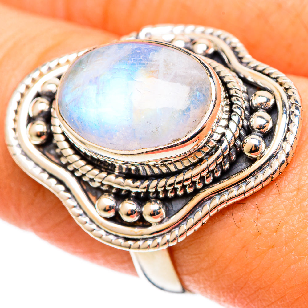 Rainbow Moonstone Rings handcrafted by Anasilvercos - RING109069
