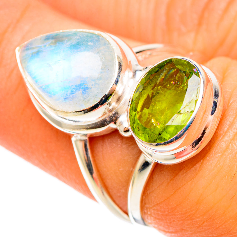Rainbow Moonstone Rings handcrafted by Anasilvercos - RING109081