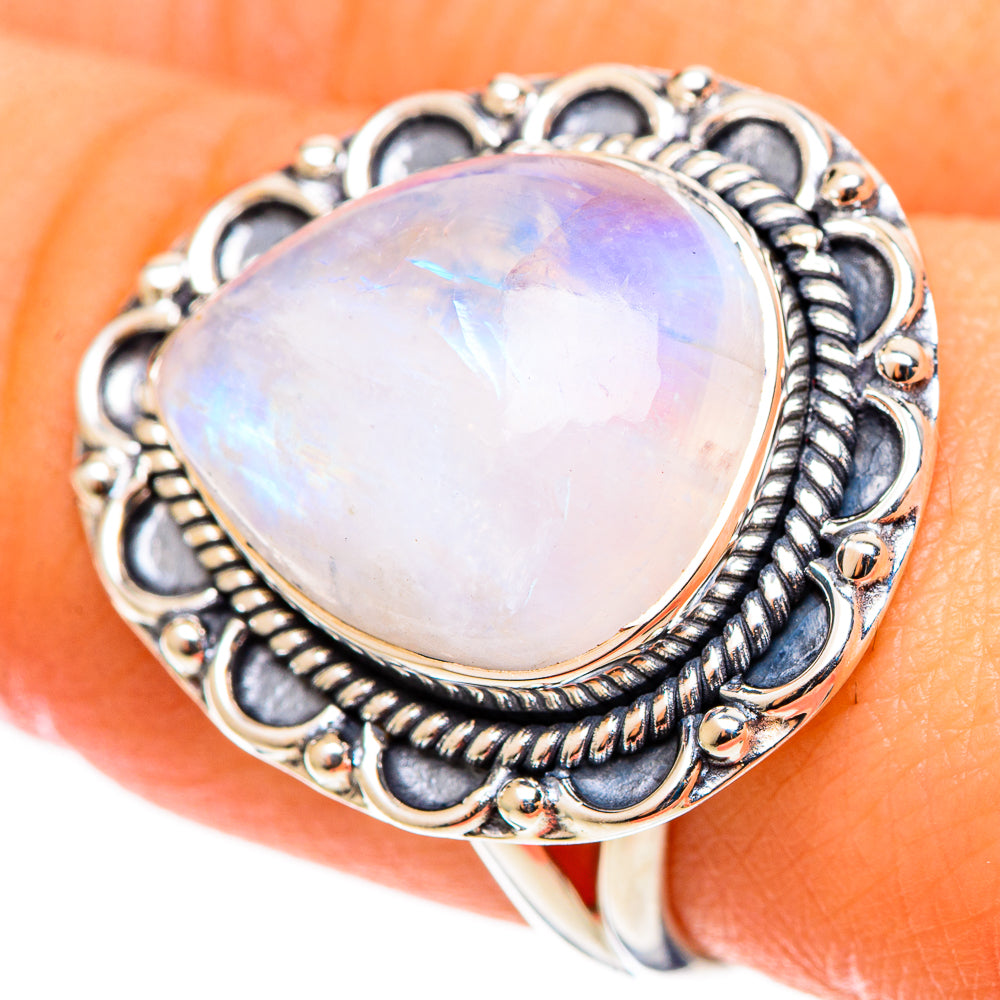 Rainbow Moonstone Rings handcrafted by Anasilvercos - RING109095