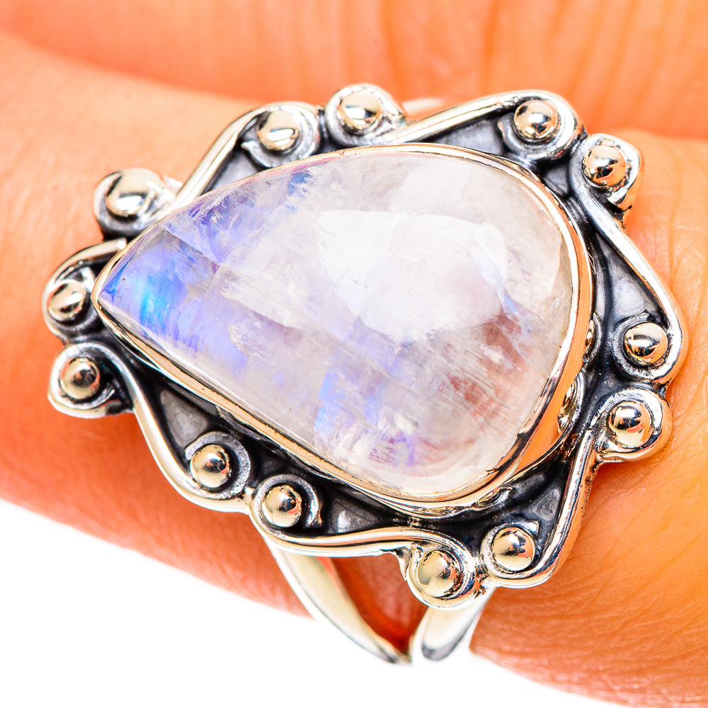 Rainbow Moonstone Rings handcrafted by Anasilvercos - RING109097