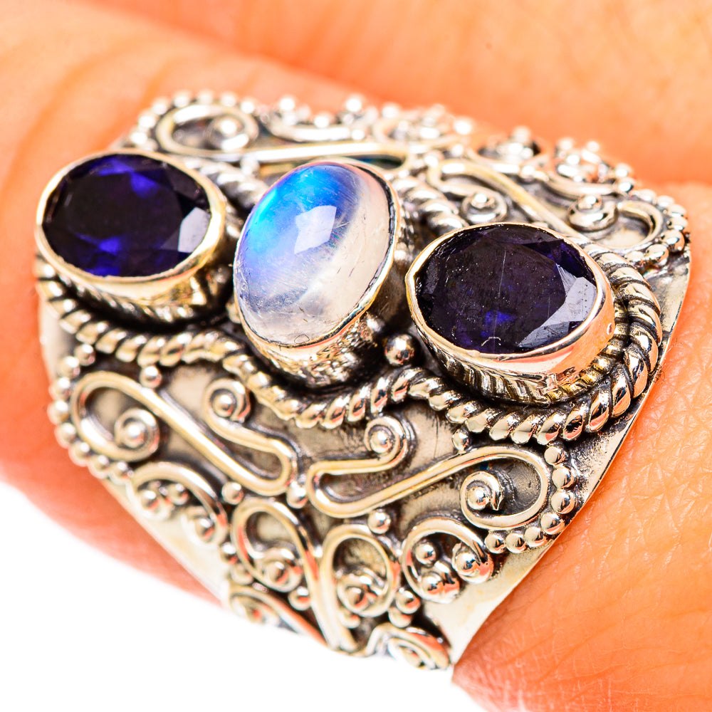Rainbow Moonstone Rings handcrafted by Anasilvercos - RING109117