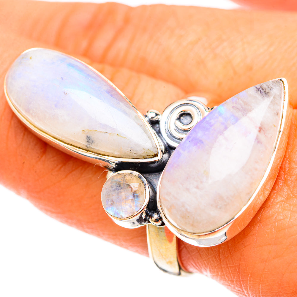 Rainbow Moonstone Rings handcrafted by Anasilvercos - RING109125