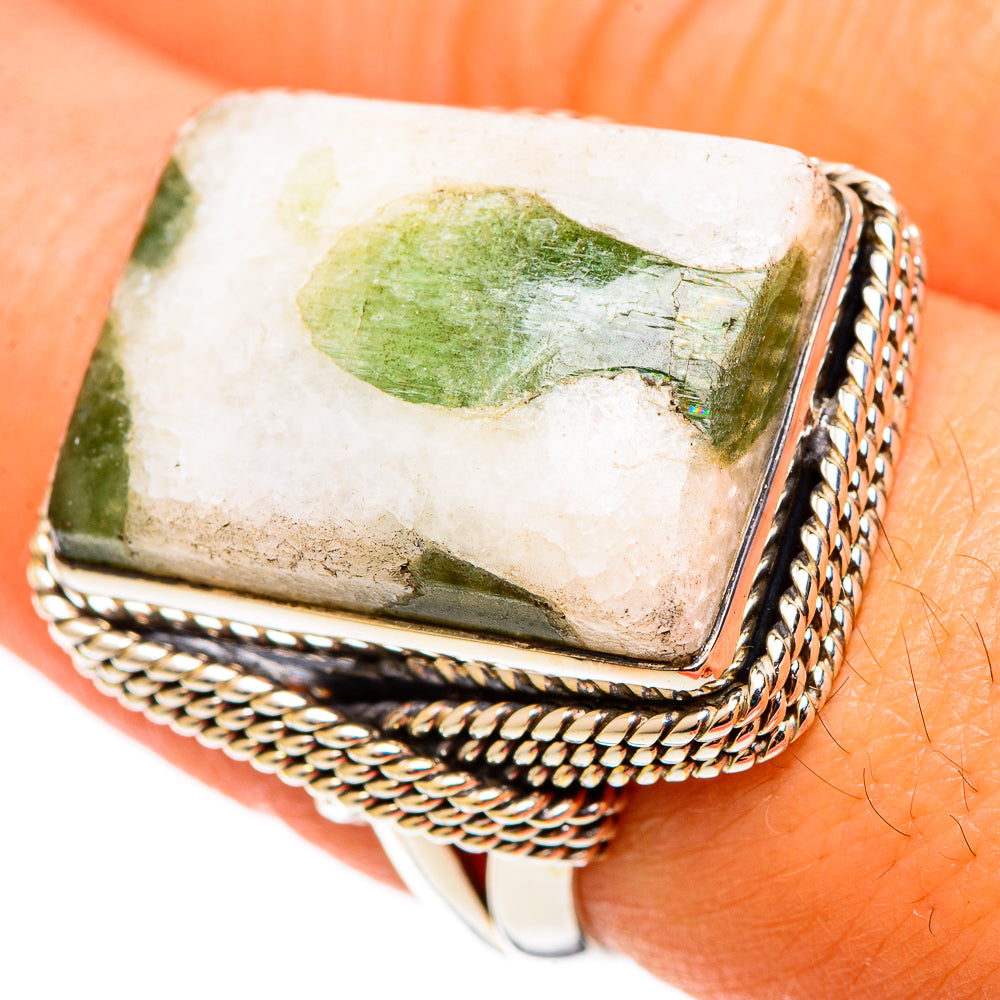 Green Tourmaline In Quartz Rings handcrafted by Anasilvercos - RING109145