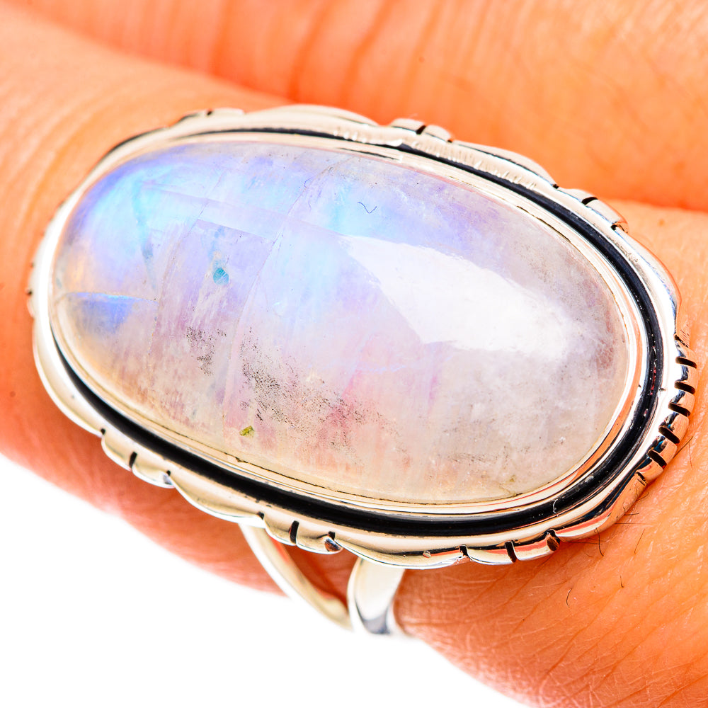 Rainbow Moonstone Rings handcrafted by Anasilvercos - RING109167