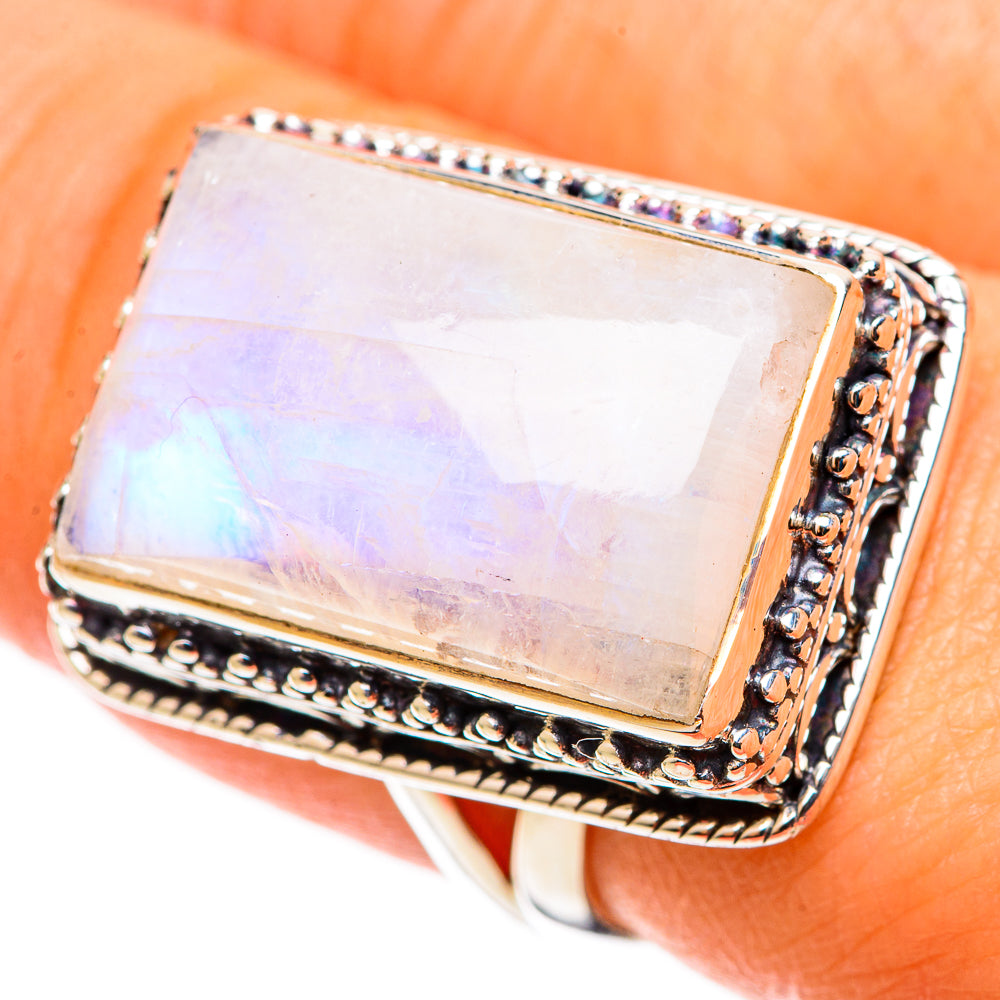 Rainbow Moonstone Rings handcrafted by Anasilvercos - RING109168