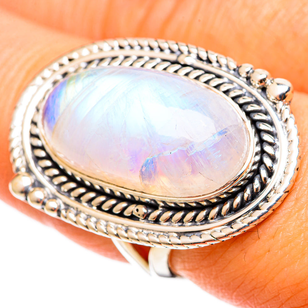 Rainbow Moonstone Rings handcrafted by Anasilvercos - RING109211
