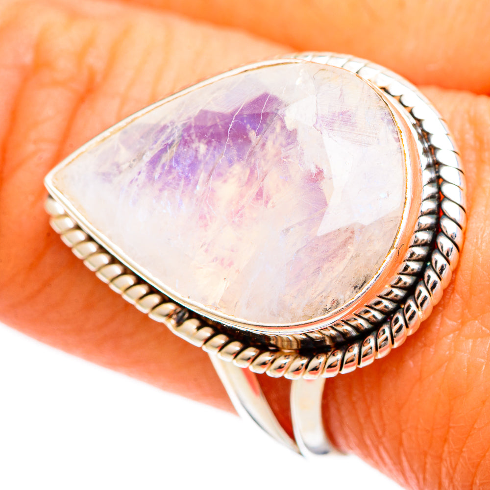 Rainbow Moonstone Rings handcrafted by Anasilvercos - RING109248