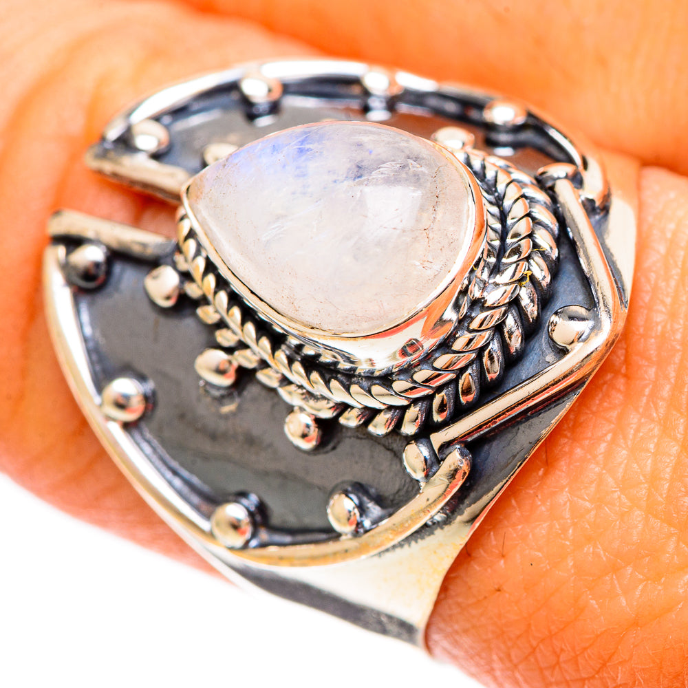Rainbow Moonstone Rings handcrafted by Anasilvercos - RING109316