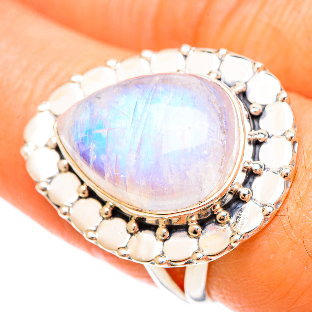 Rainbow Moonstone Rings handcrafted by Anasilvercos - RING109344