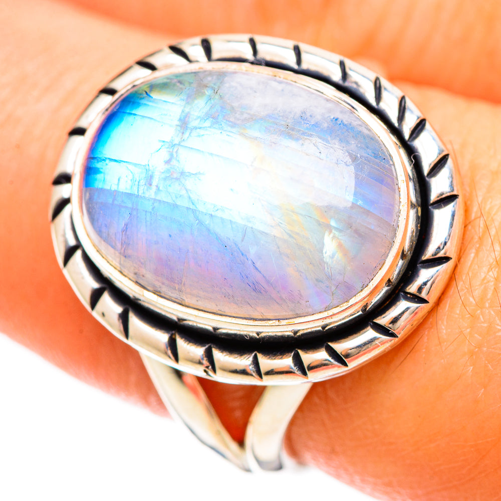 Rainbow Moonstone Rings handcrafted by Anasilvercos - RING109377