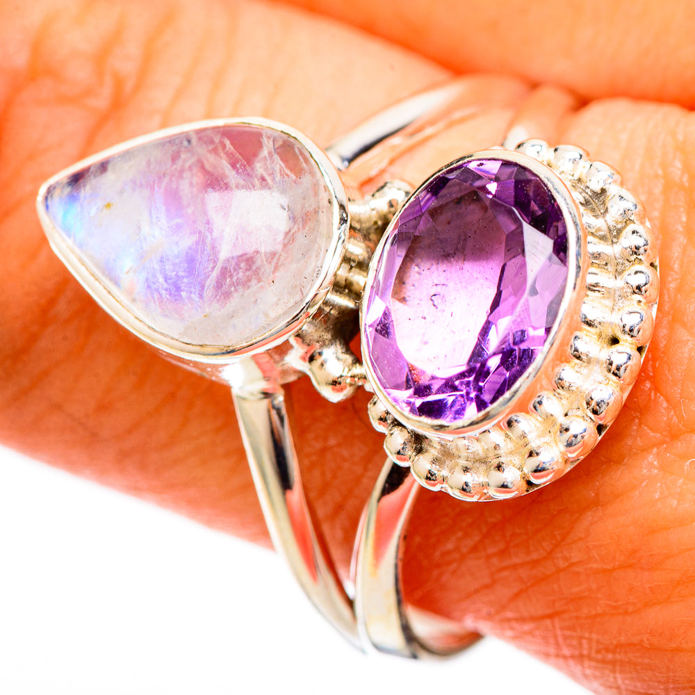 Rainbow Moonstone Rings handcrafted by Anasilvercos - RING109398