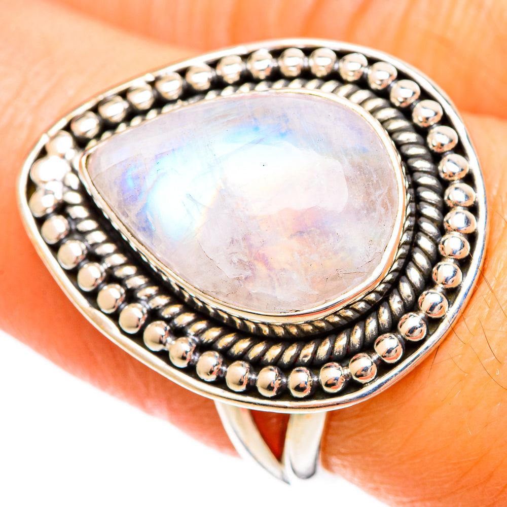 Rainbow Moonstone Rings handcrafted by Anasilvercos - RING109402
