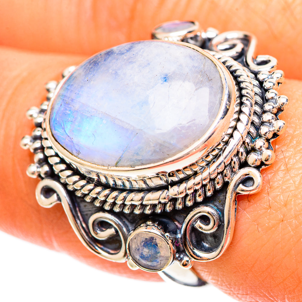 Rainbow Moonstone Rings handcrafted by Anasilvercos - RING109527