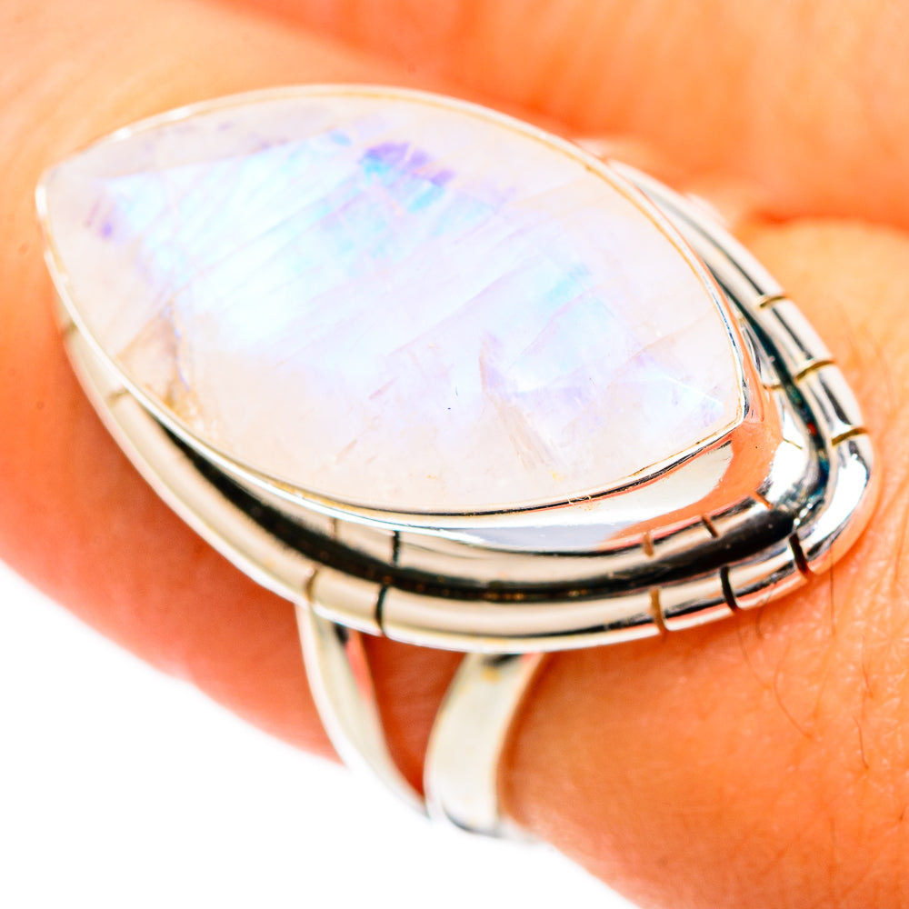 Rainbow Moonstone Rings handcrafted by Anasilvercos - RING109555