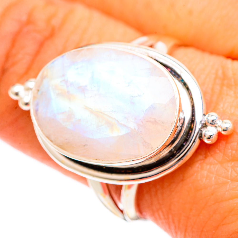 Rainbow Moonstone Rings handcrafted by Anasilvercos - RING109556