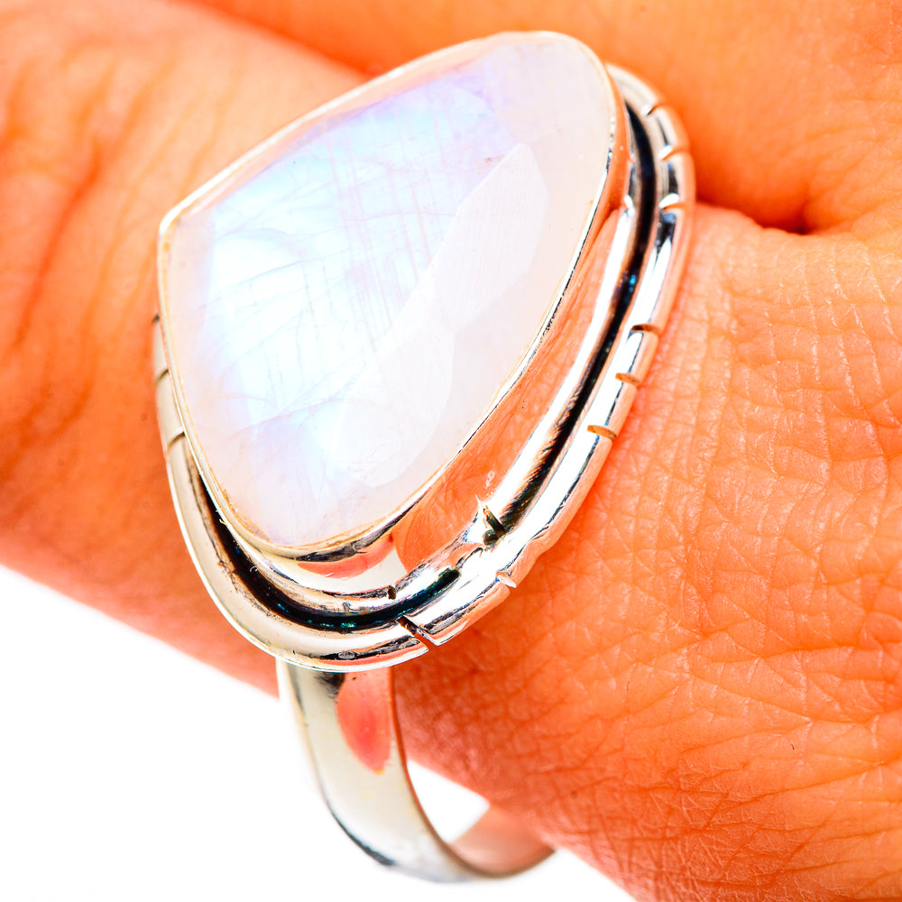 Rainbow Moonstone Rings handcrafted by Anasilvercos - RING109586