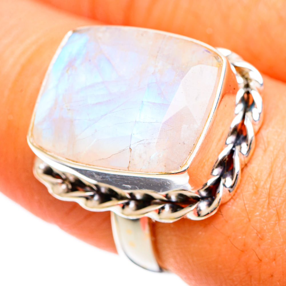 Rainbow Moonstone Rings handcrafted by Anasilvercos - RING109589