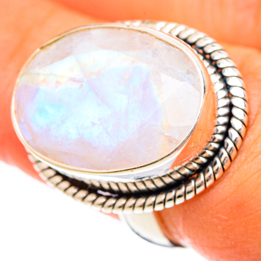 Rainbow Moonstone Rings handcrafted by Anasilvercos - RING109612