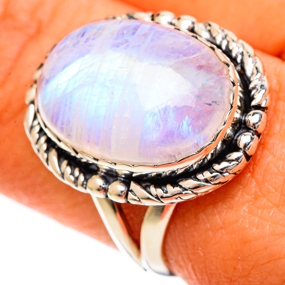 Rainbow Moonstone Rings handcrafted by Anasilvercos - RING109615