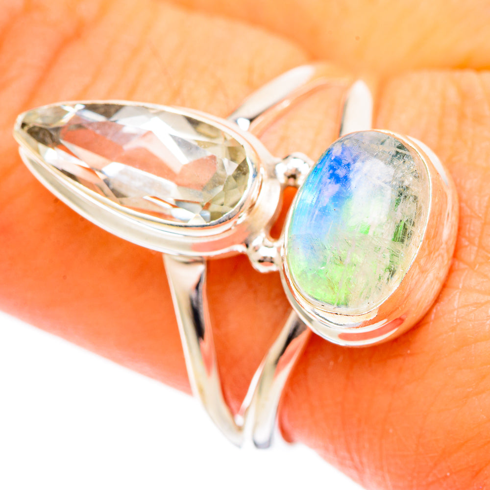 Rainbow Moonstone Rings handcrafted by Anasilvercos - RING109627