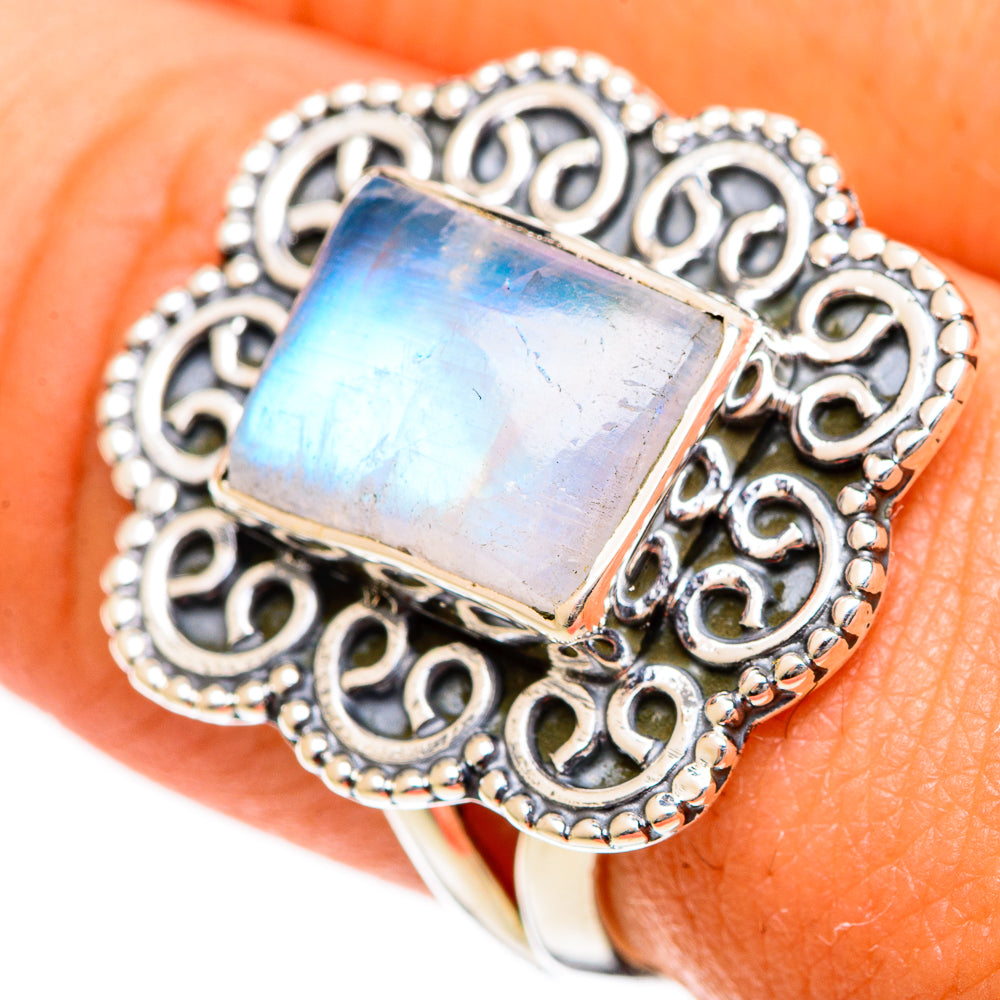 Rainbow Moonstone Rings handcrafted by Anasilvercos - RING109639